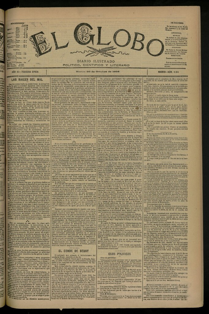 Miniatura de El Globo : diario ilustrado del 26 de octubre de 1886, nº 4014