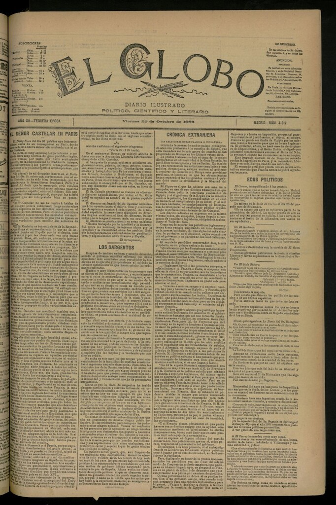 Miniatura de El Globo : diario ilustrado del 29 de octubre de 1886, nº 4017