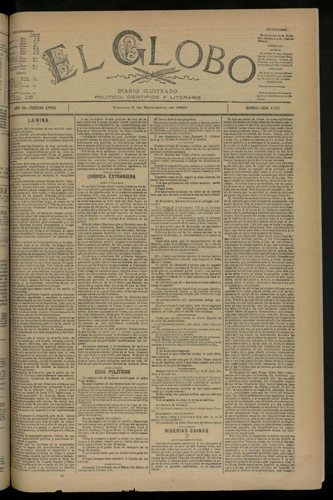 Miniatura de El Globo : diario ilustrado del 5 de noviembre de 1886, nº 4024