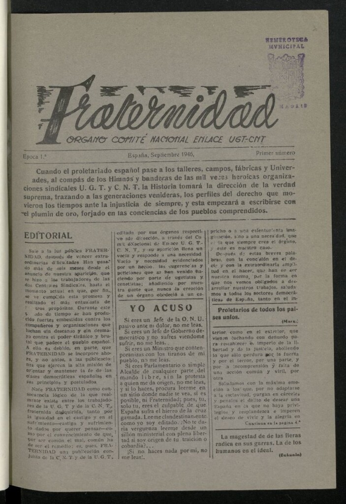 Miniatura de Fraternidad : Órgano Comité Nacional Enlace UGT-CNT