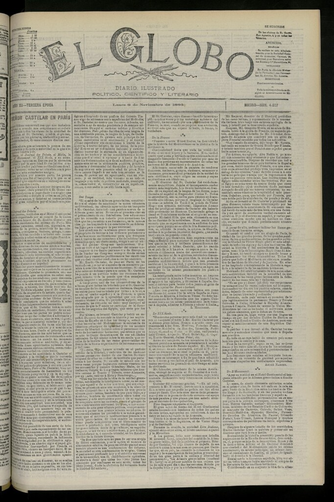 Miniatura de El Globo : diario ilustrado del 8 de noviembre de 1886, nº 4027
