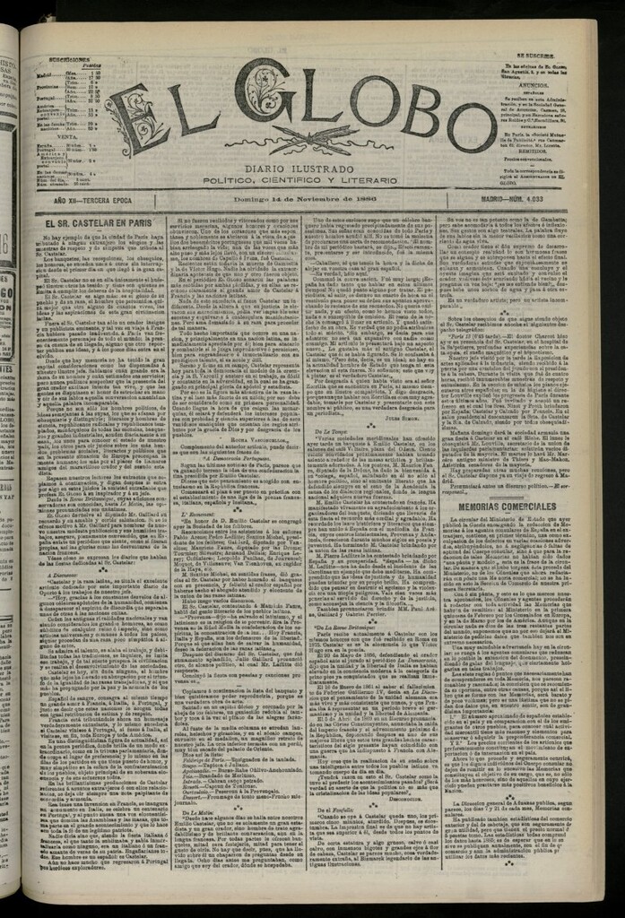 Miniatura de El Globo : diario ilustrado del 14 de noviembre de 1886, nº 4033