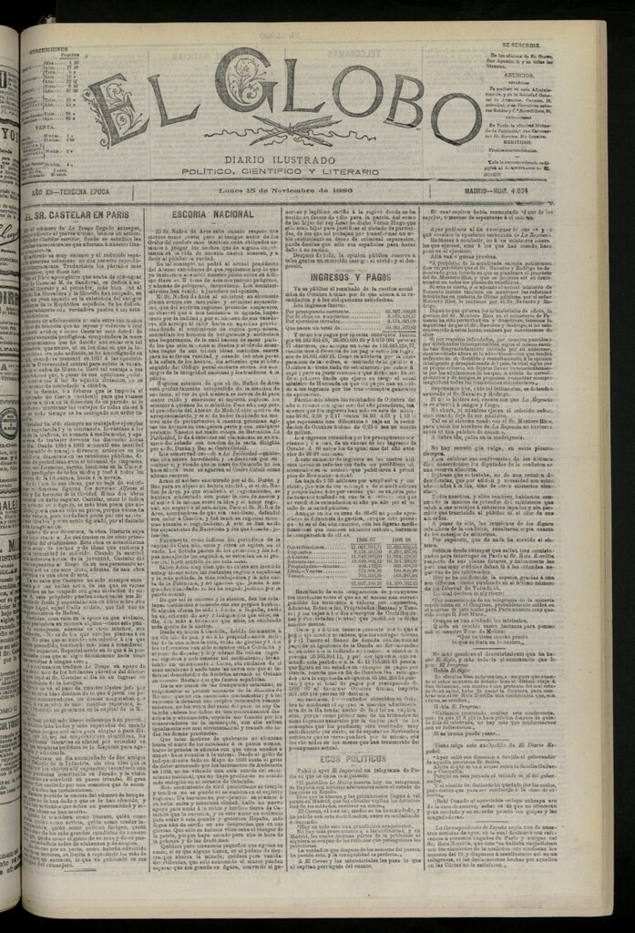 Miniatura de El Globo : diario ilustrado del 15 de noviembre de 1886, nº 4034