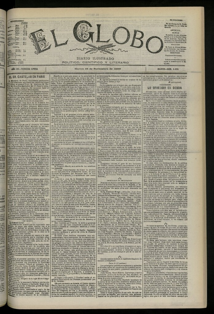 Miniatura de El Globo : diario ilustrado del 16 de noviembre de 1886, nº 4035