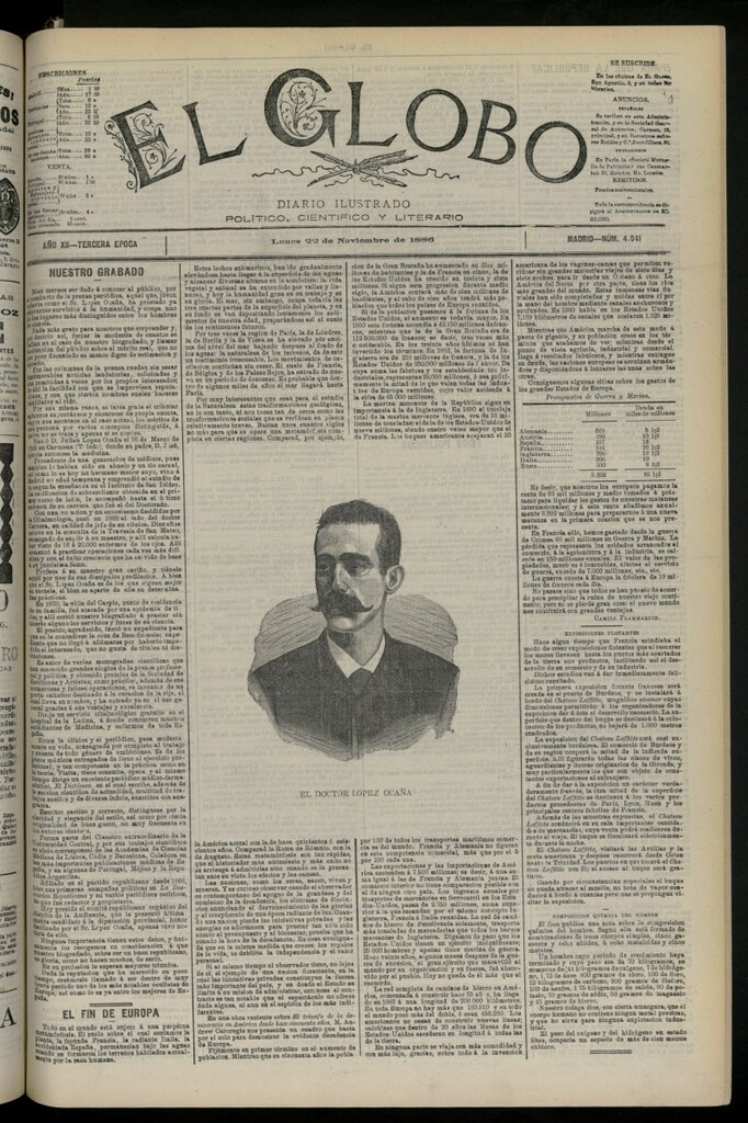 Miniatura de El Globo : diario ilustrado del 22 de noviembre de 1886, nº 4041