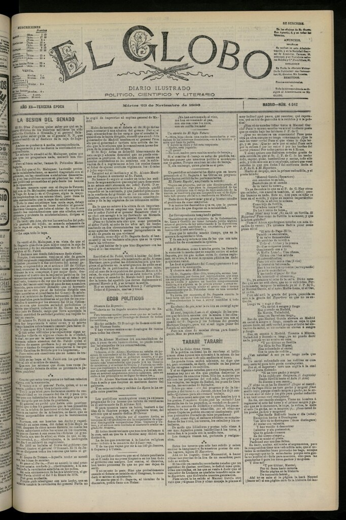 Miniatura de El Globo : diario ilustrado del 23 de noviembre de 1886, nº 4042