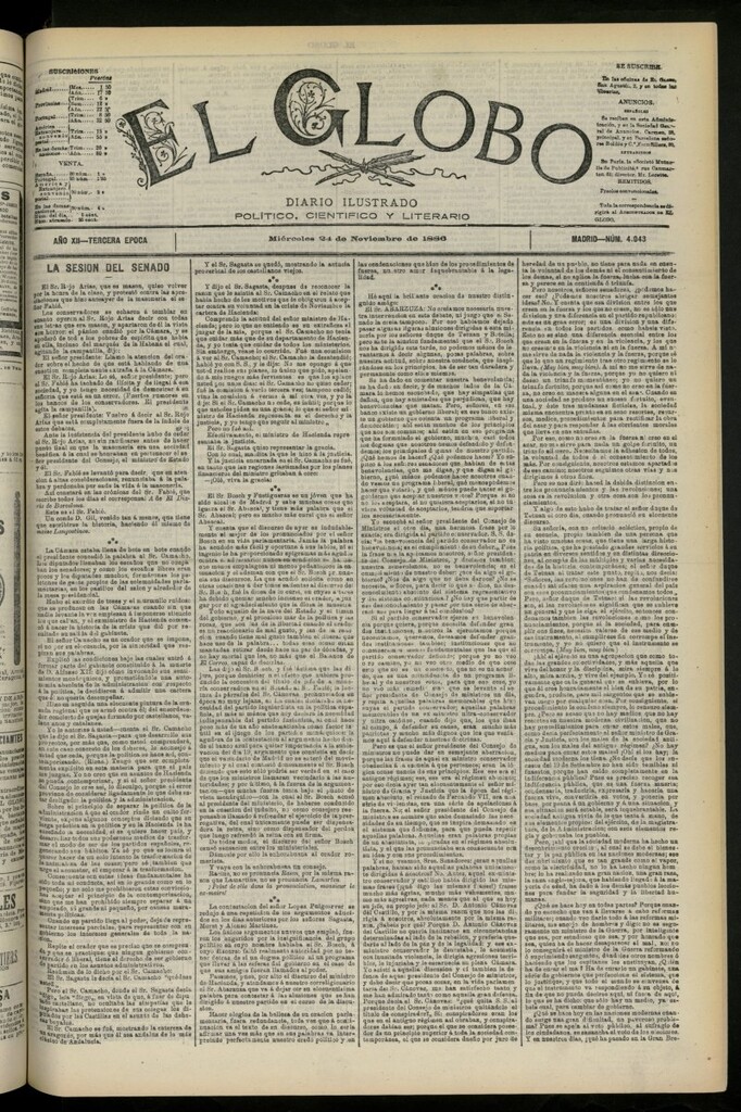 Miniatura de El Globo : diario ilustrado del 24 de noviembre de 1886, nº 4043