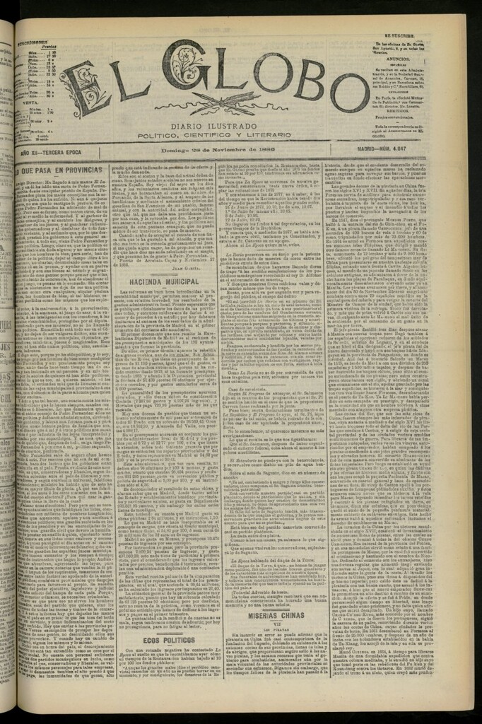 Miniatura de El Globo : diario ilustrado del 28 de noviembre de 1886, nº 4047