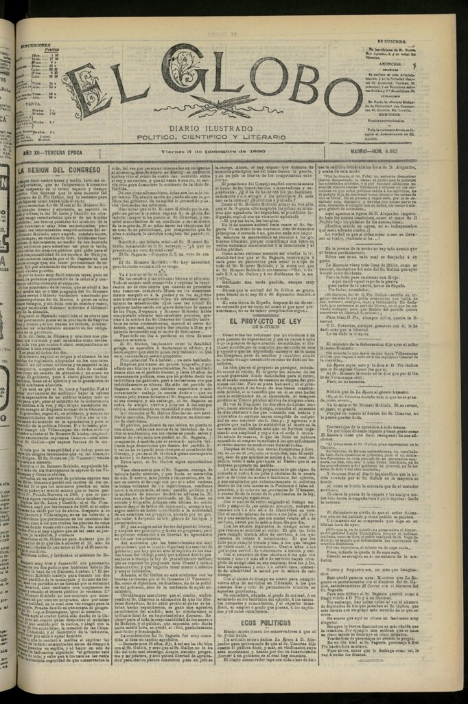 Miniatura de El Globo : diario ilustrado del 3 de diciembre de 1886, nº 4052