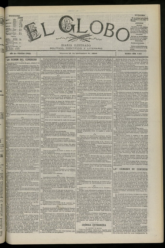 Miniatura de El Globo : diario ilustrado del 10 de diciembre de 1886, nº 4059