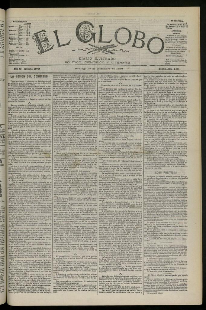 Miniatura de El Globo : diario ilustrado del 12 de diciembre de 1886, nº 4061