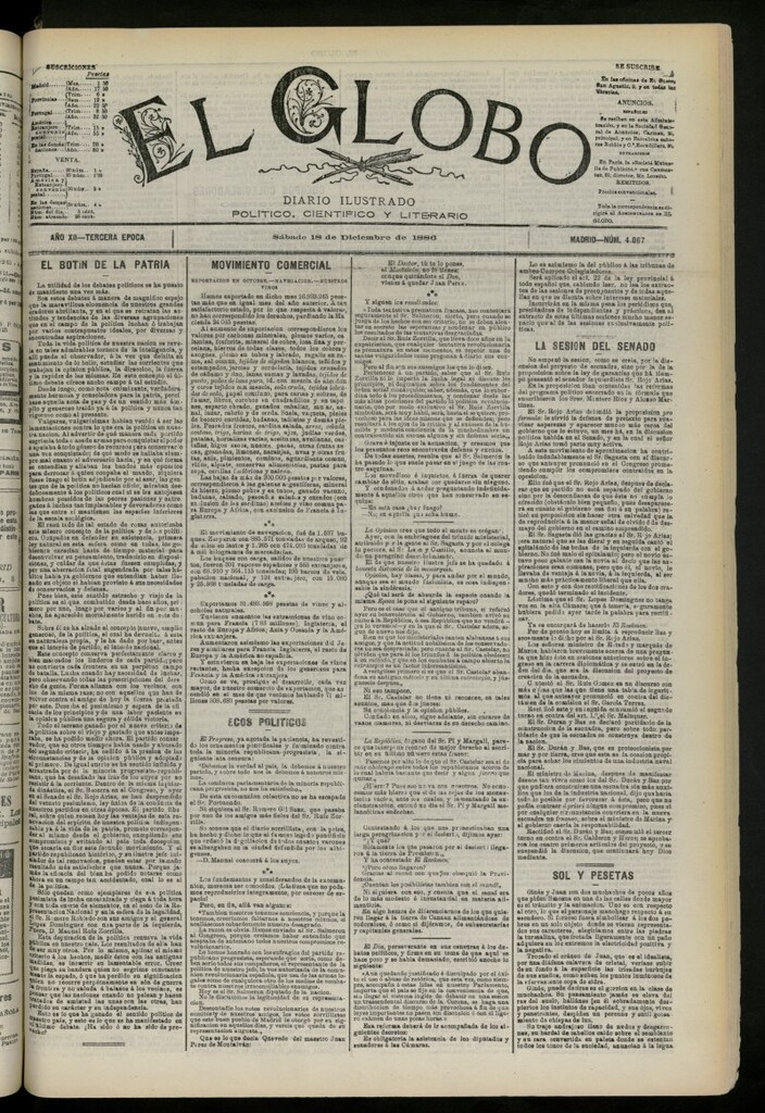 Miniatura de El Globo : diario ilustrado del 18 de diciembre de 1886, nº 4067