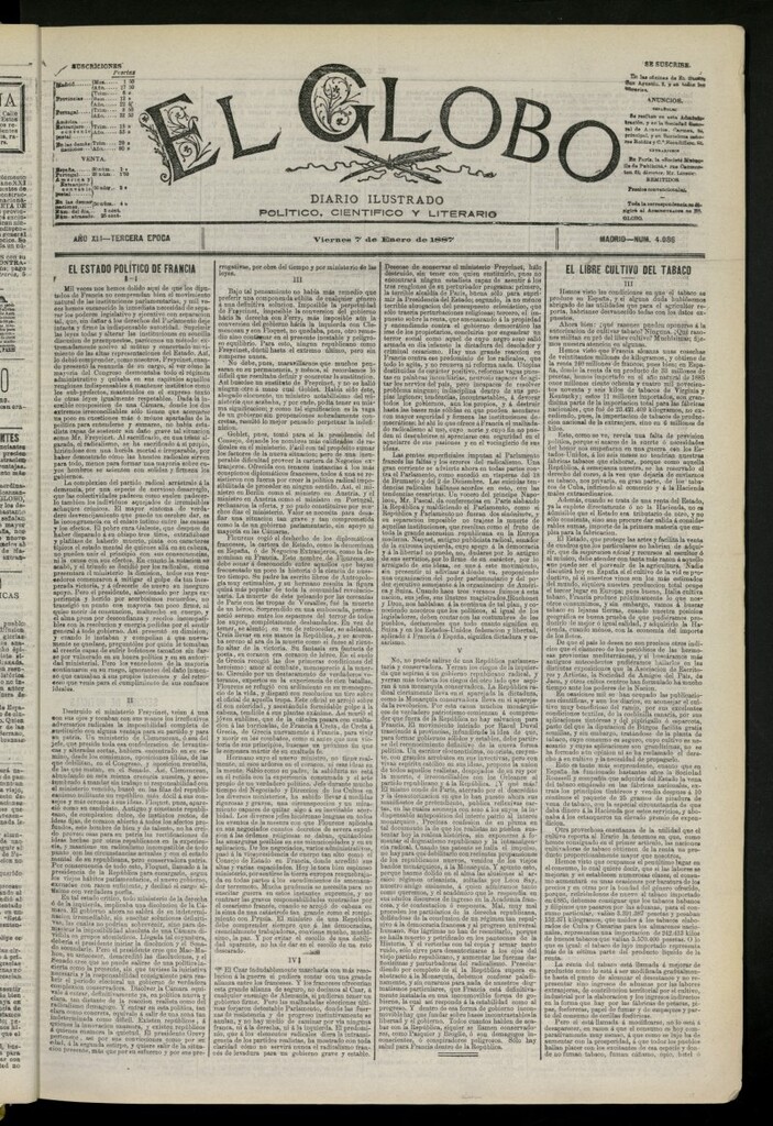 Miniatura de El Globo : diario ilustrado del 7 de enero de 1887, nº 4086