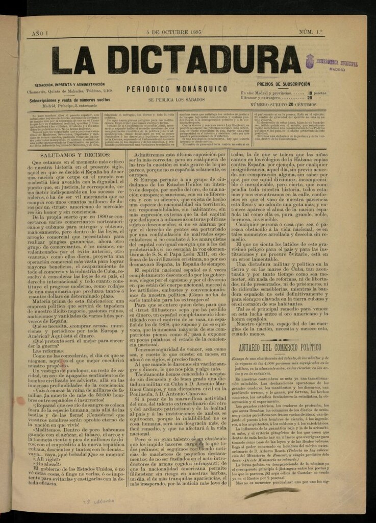 Miniatura de La Dictadura : periódico monárquico