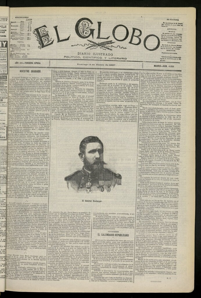 Miniatura de El Globo : diario ilustrado del 9 de enero de 1887, nº 4088