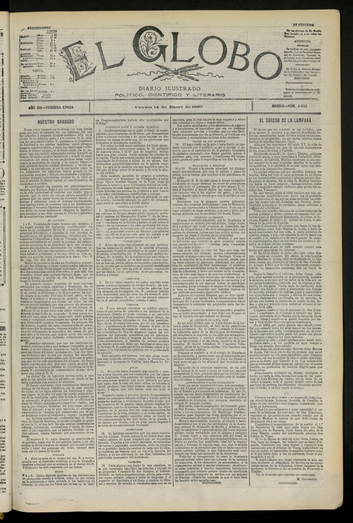Miniatura de El Globo : diario ilustrado del 14 de enero de 1887, nº 4093