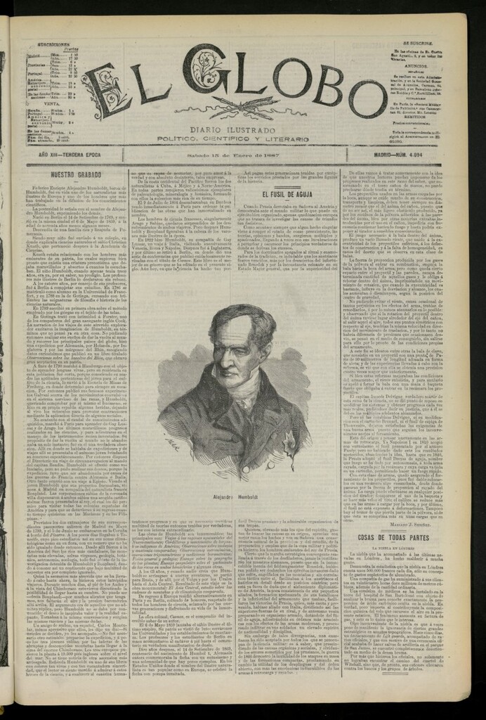 Miniatura de El Globo : diario ilustrado del 15 de enero de 1887, nº 4094