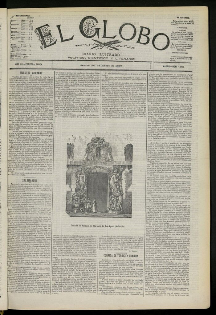 Miniatura de El Globo : diario ilustrado del 20 de enero de 1887, nº 4099