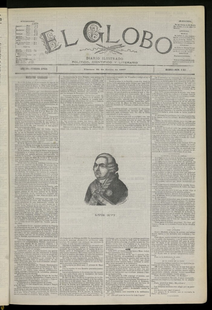 Miniatura de El Globo : diario ilustrado del 21 de enero de 1887, nº 4100