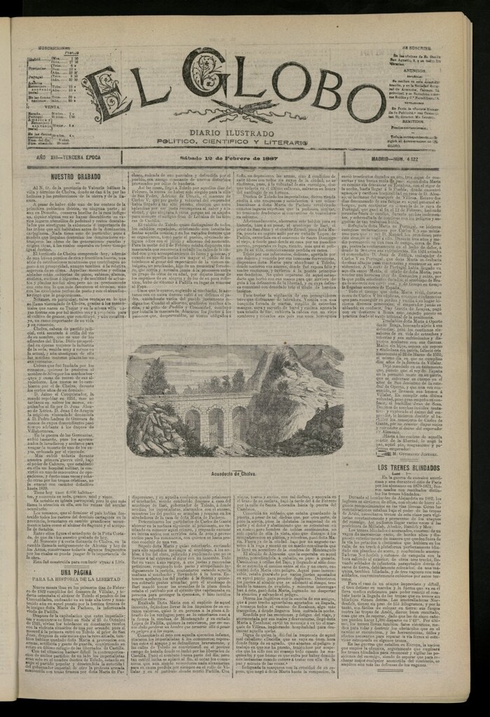 Miniatura de El Globo : diario ilustrado del 12 de febrero de 1887, nº 4122