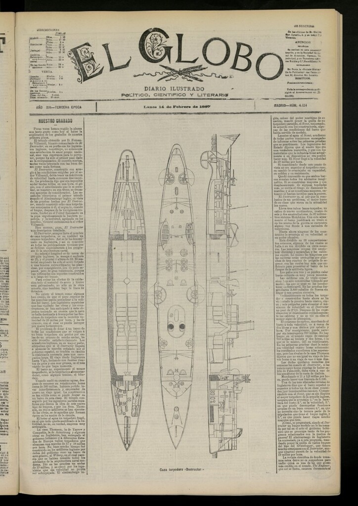 Miniatura de El Globo : diario ilustrado del 14 de febrero de 1887, nº 4124