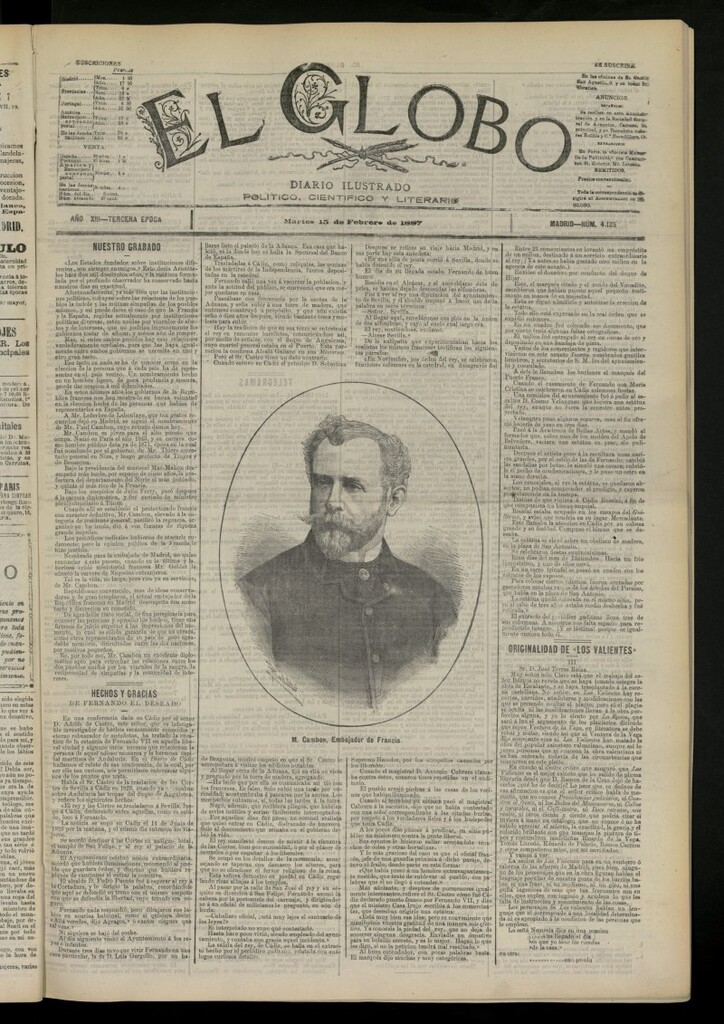 Miniatura de El Globo : diario ilustrado del 15 de febrero de 1887, nº 4125