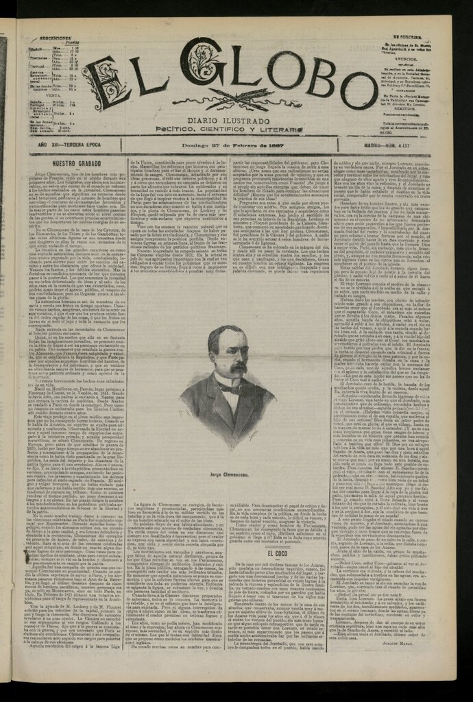 Miniatura de El Globo : diario ilustrado del 27 de febrero de 1887, nº 4137