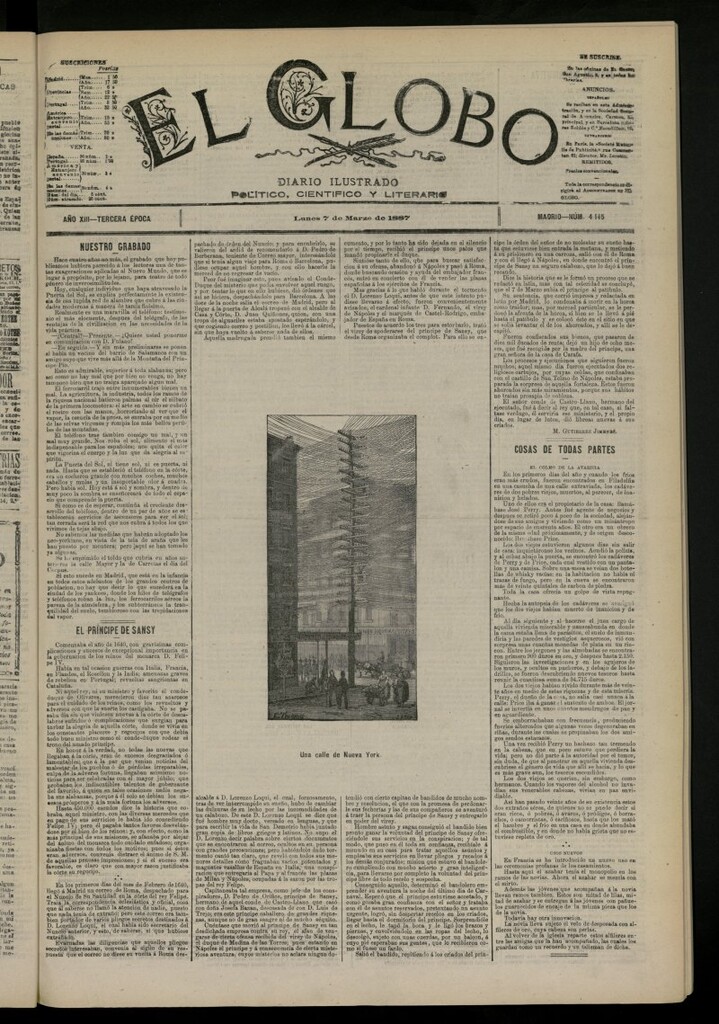 Miniatura de El Globo : diario ilustrado del 7 de marzo de 1887, nº 4145