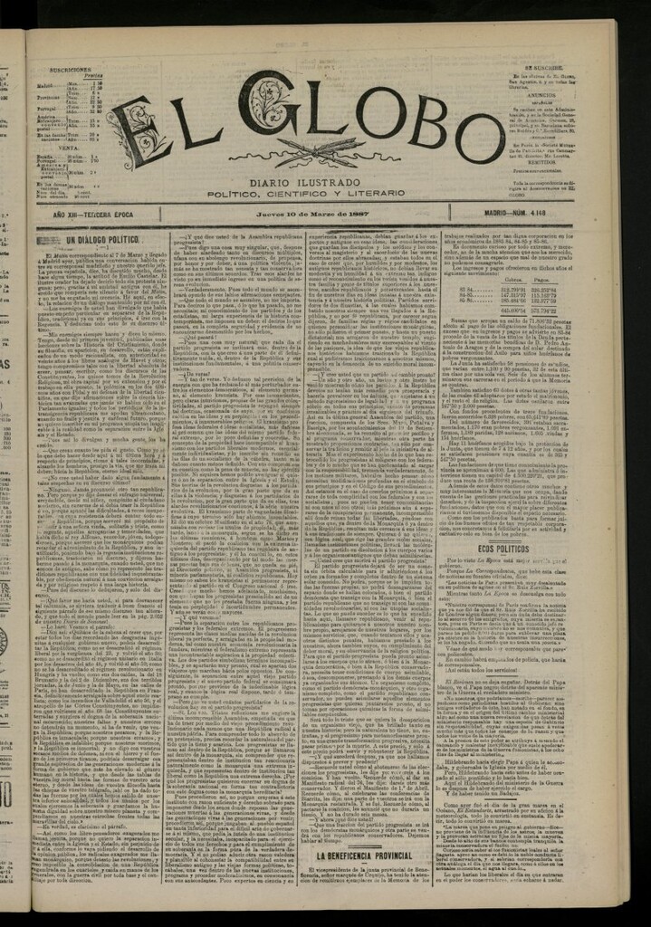 Miniatura de El Globo : diario ilustrado del 10 de marzo de 1887, nº 4148