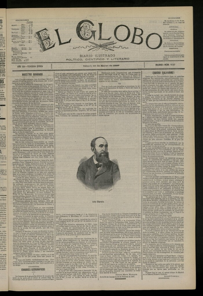 Miniatura de El Globo : diario ilustrado del 19 de marzo de 1887, nº 4157
