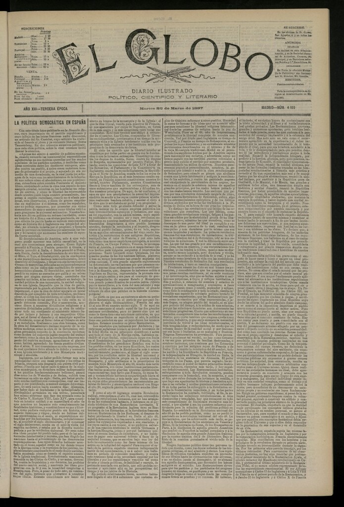 Miniatura de El Globo : diario ilustrado del 22 de marzo de 1887, nº 4160