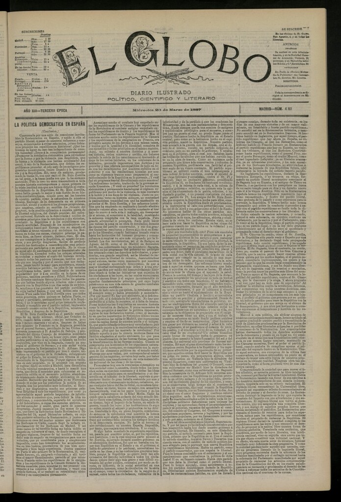 Miniatura de El Globo : diario ilustrado del 23 de marzo de 1887, nº 4161