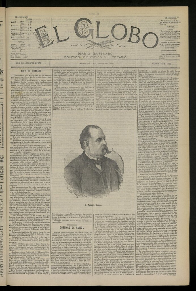 Miniatura de El Globo : diario ilustrado del 3 de abril de 1887, nº 4172