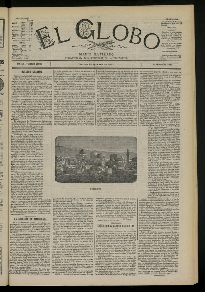 Miniatura de El Globo : diario ilustrado del 15 de abril de 1887, nº 4184