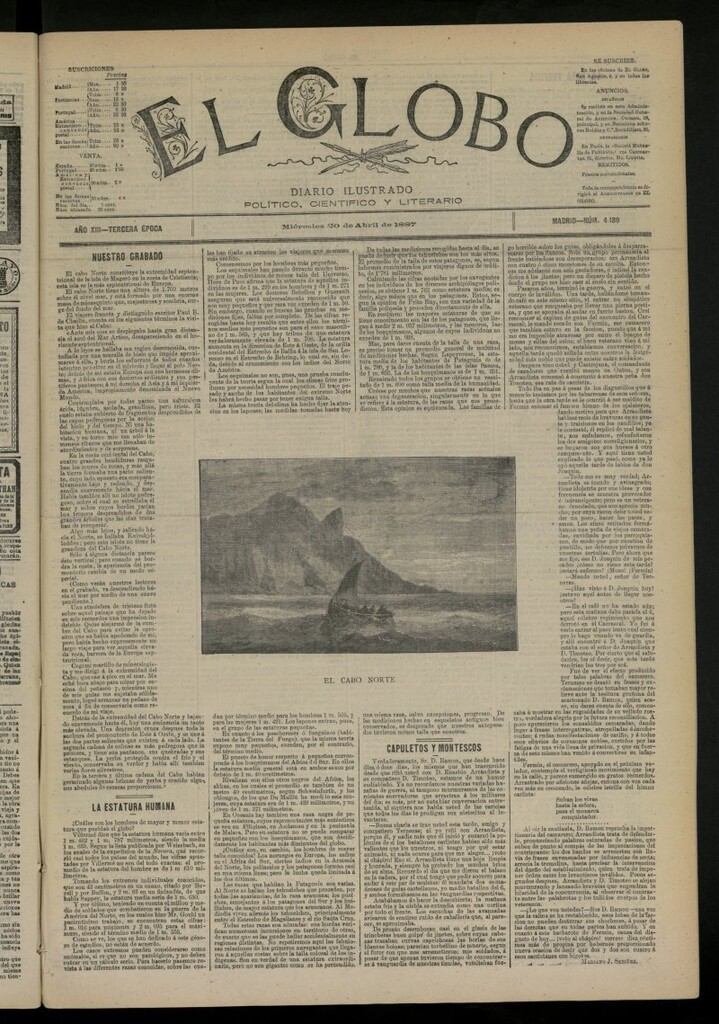 Miniatura de El Globo : diario ilustrado del 20 de abril de 1887, nº 4189