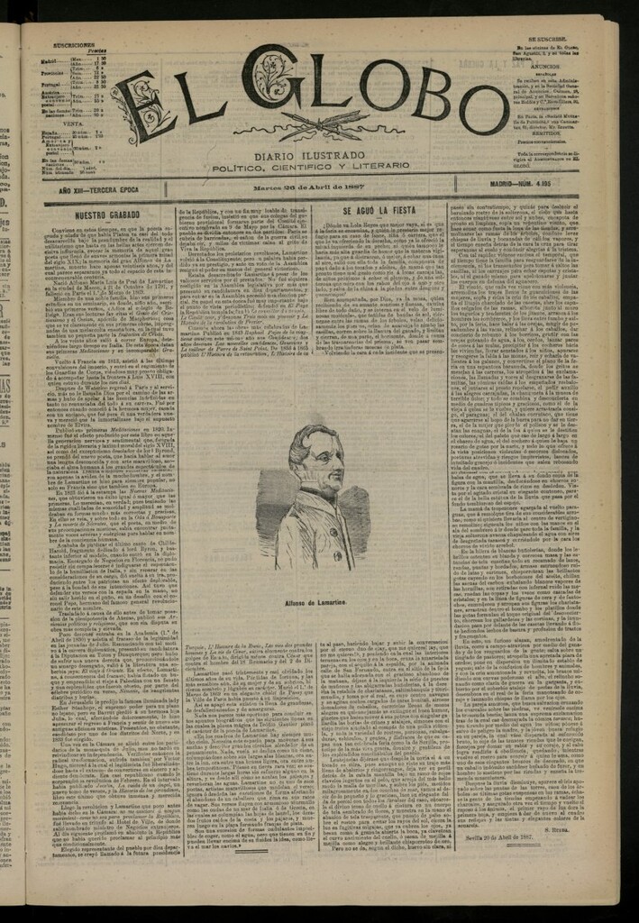 Miniatura de El Globo : diario ilustrado del 26 de abril de 1887, nº 4195