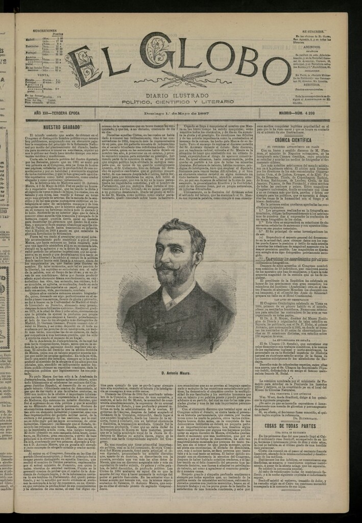 Miniatura de El Globo : diario ilustrado del 1 de mayo de 1887, nº 4200