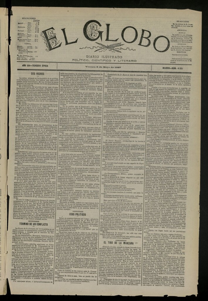 Miniatura de El Globo : diario ilustrado del 6 de mayo de 1887, nº 4205