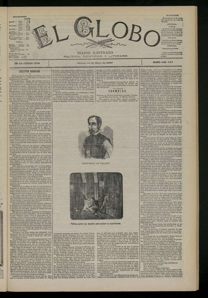 Miniatura de El Globo : diario ilustrado del 14 de mayo de 1887, nº 4213