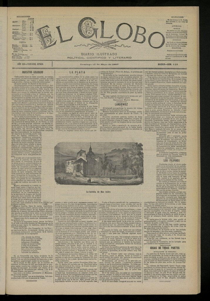 Miniatura de El Globo : diario ilustrado del 15 de mayo de 1887, nº 4214