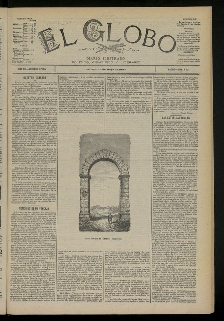 Miniatura de El Globo : diario ilustrado del 22 de mayo de 1887, nº 4220