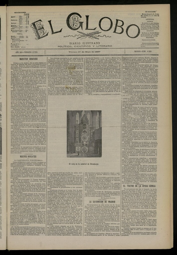 Miniatura de El Globo : diario ilustrado del 27 de mayo de 1887, nº 4225