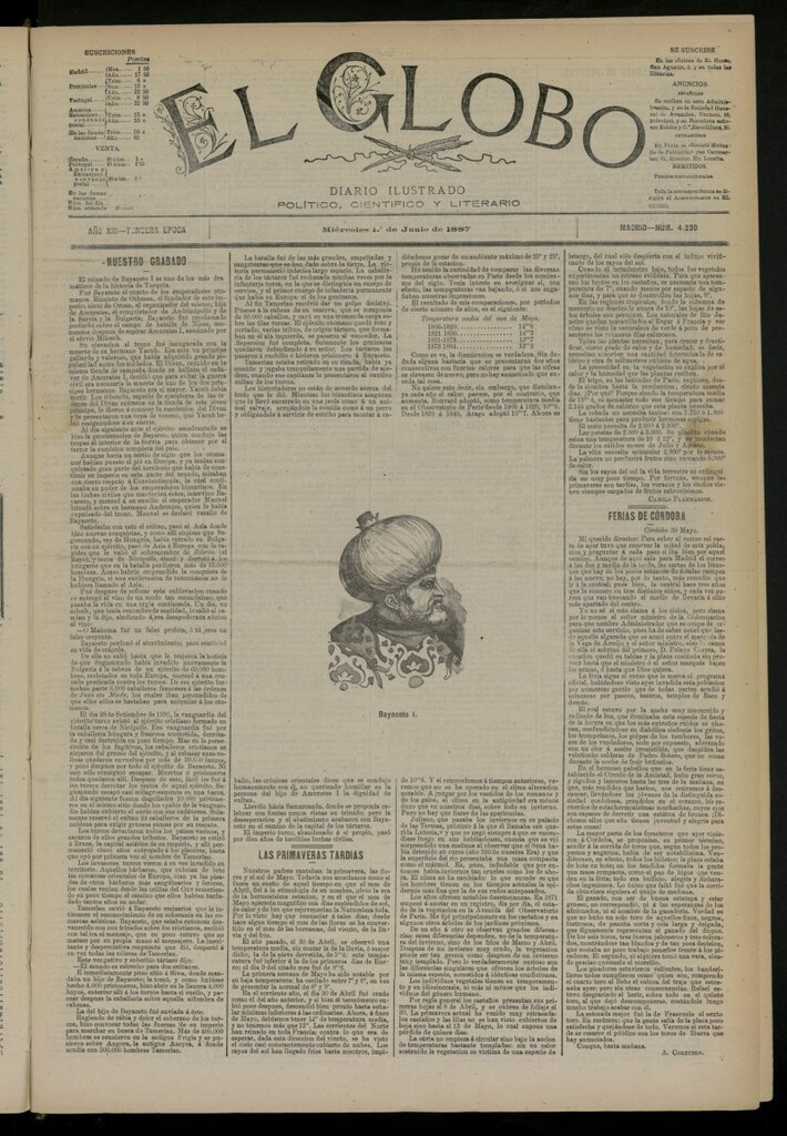 Miniatura de El Globo : diario ilustrado del 1 de junio de 1887, nº 4230