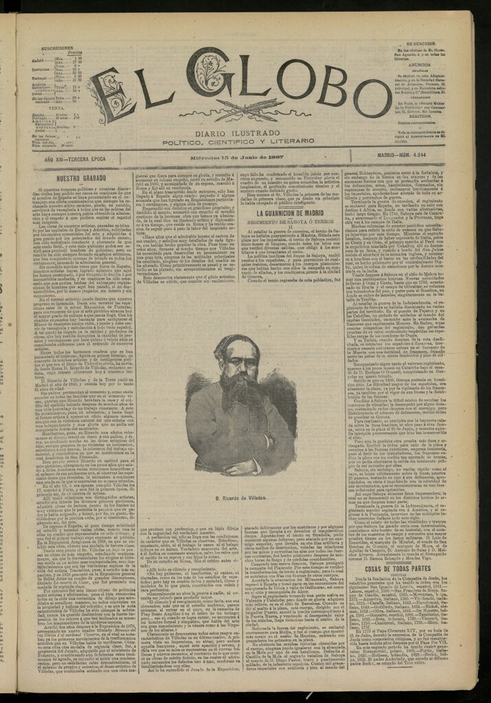 Miniatura de El Globo : diario ilustrado del 15 de junio de 1887, nº 4244