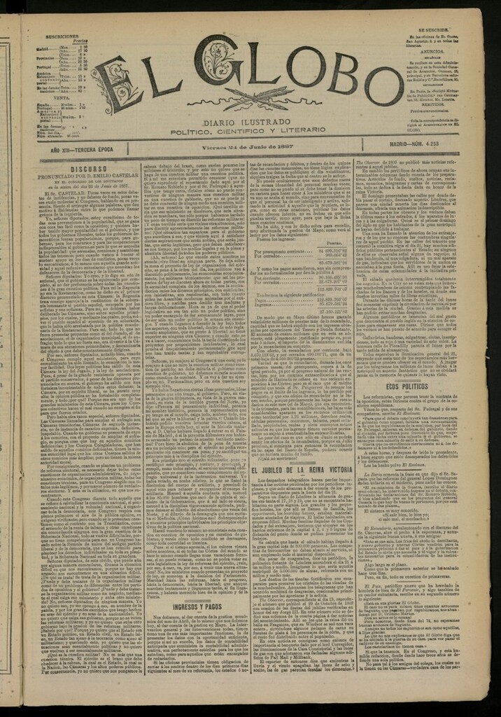 Miniatura de El Globo : diario ilustrado del 24 de junio de 1887, nº 4253