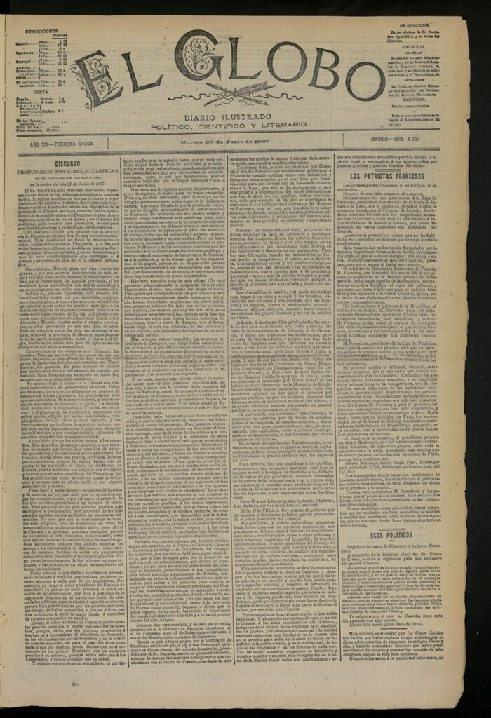 Miniatura de El Globo : diario ilustrado del 28 de junio de 1887, nº 4257