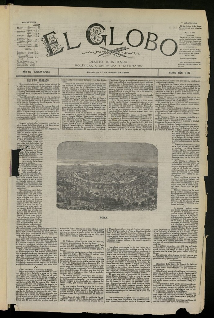 Miniatura de El Globo : diario ilustrado del 1 de enero de 1888, nº 4443