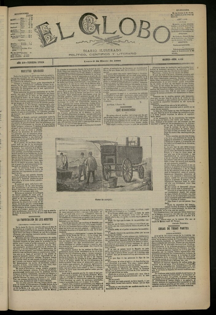 Miniatura de El Globo : diario ilustrado del 9 de enero de 1888, nº 4451