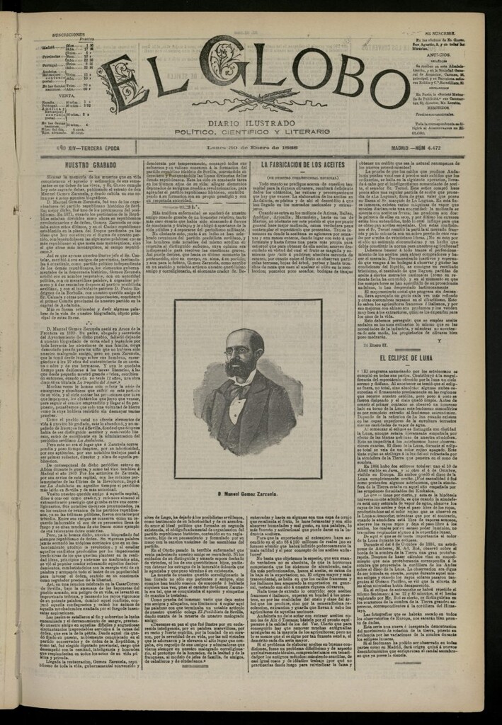 Miniatura de El Globo : diario ilustrado del 30 de enero de 1888, nº 4472