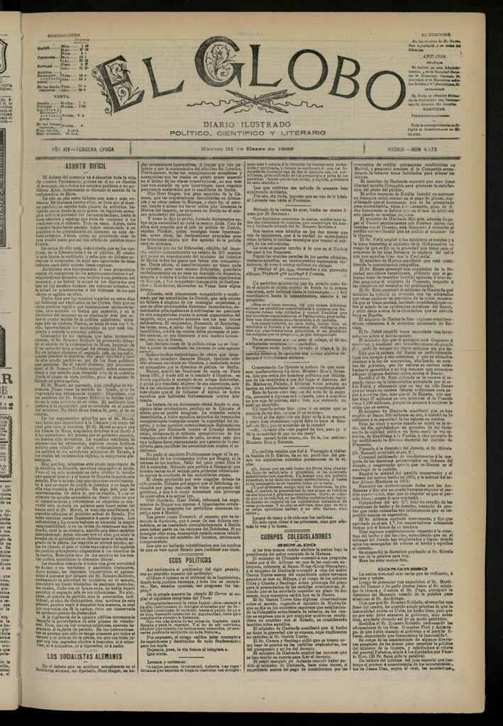Miniatura de El Globo : diario ilustrado del 31 de enero de 1888, nº 4473